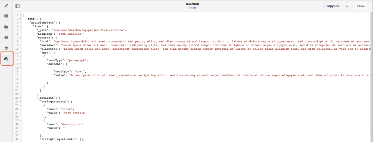 graphql json output of content fragment