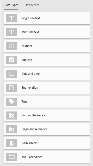 Data Types Content Fragment Model